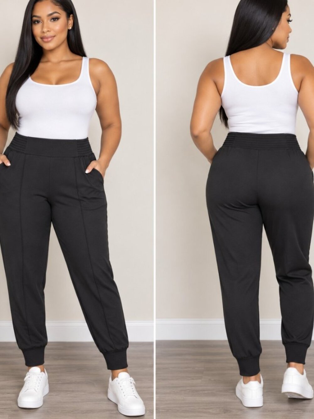 Unbranded Women's Black Jogger Pants With Elastic Waist &Ribbed Cuffs Size XXl